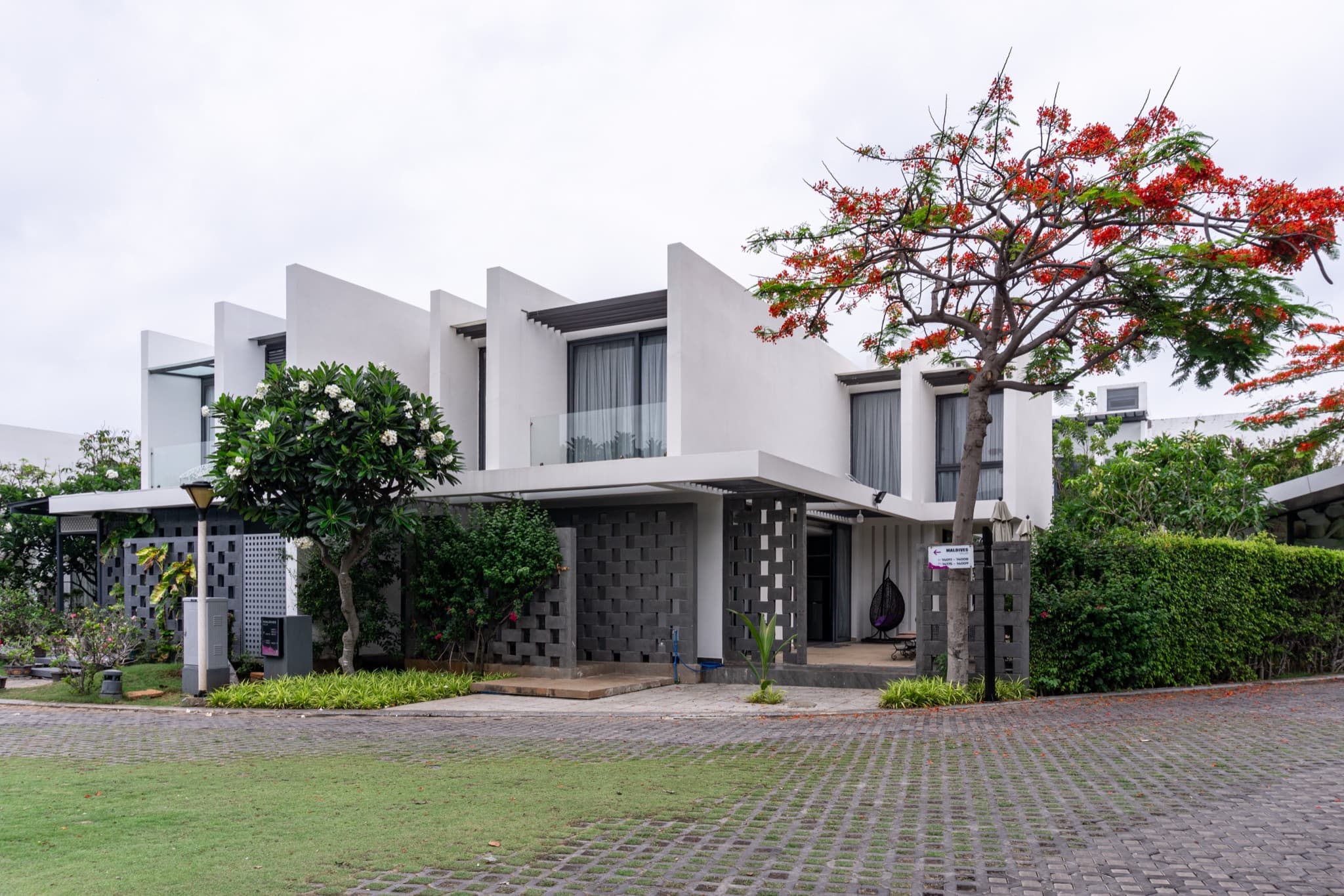 Side view of the villa facade